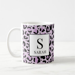 Café Taza con nombre personalizado y estampado de leopa