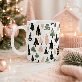 Café Taza con patrón de árbol de Navidad rosa moderno