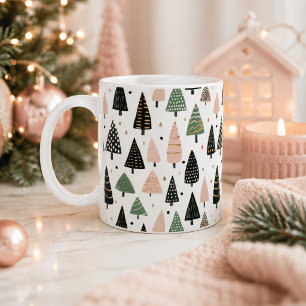 Café Taza con patrón de árbol de Navidad rosa moderno