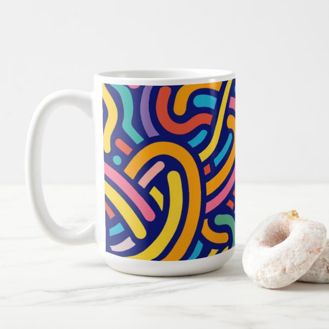 Café Taza con patrón de colores alegres (Con donut)