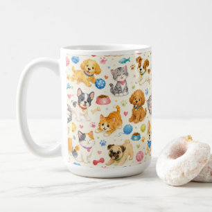 Café Taza con patrón de dibujos animados de mascotas ju