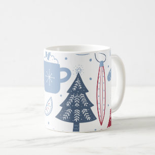 Café Taza con patrón de elementos navideños gris azul