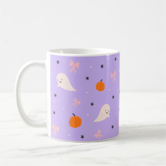 Café Taza con patrón de fantasma de Halloween morado li