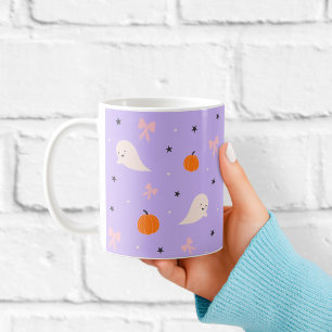 Café Taza con patrón de fantasma de Halloween morado li