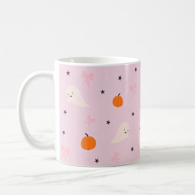 Café Taza con Patrón de Fantasma de Halloween Rosa Lind (Izquierda)