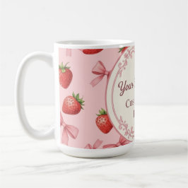 Café Taza con patrón de fresa rosa y lazos con nombre p