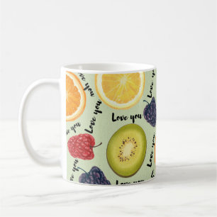 Café Taza con patrón de frutas vibrantes 'Te amo'