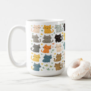 Café Taza con patrón de gatos de dibujos animados color