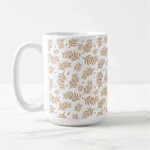 Café Taza con patrón de hoja botánica dorada elegante