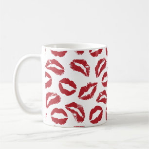 Café Taza con patrón de labios de beso rojo: audaz y co
