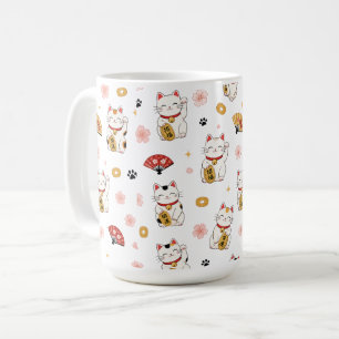 Café Taza con patrón de Maneki Neko lindo Gato Afortu