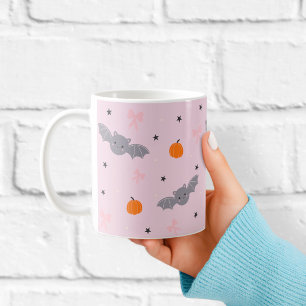 Café Taza con patrón de murciélago de Halloween rosa li