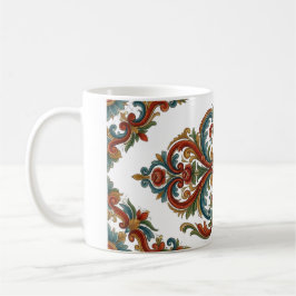 Café Taza con patrón de Rosemaling noruego y simetría e