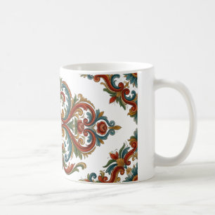 Café Taza con patrón de Rosemaling noruego y simetría e