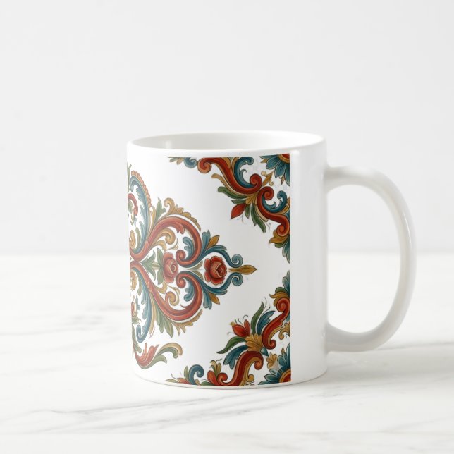 Café Taza con patrón de Rosemaling noruego y simetría e (Derecha)
