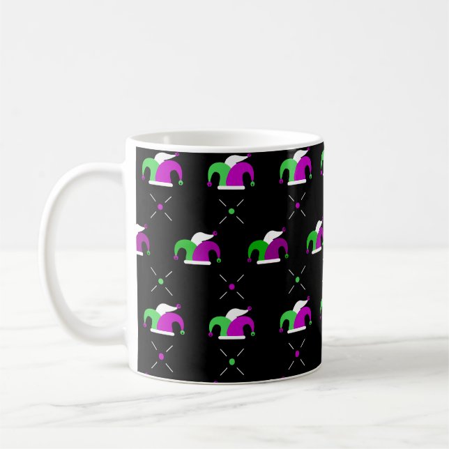 Café Taza con patrón de sombrero de bufón de Mardi Gras (Izquierda)