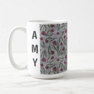 Café Taza con patrón de tulipán de lino francés rústico