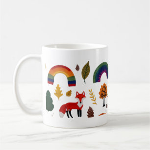 Café Taza con patrón de zorro tejido y bosque otoñal ac
