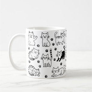 Café Taza con patrón divertido de gato blanco y negro