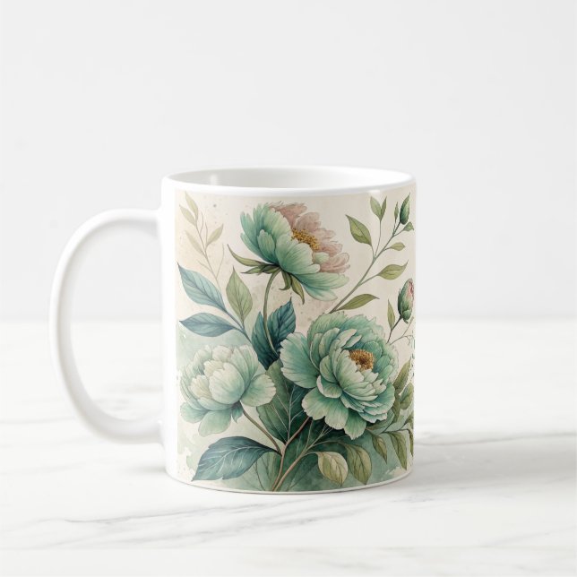 Café Taza con patrón floral de acuarela elegante (Izquierda)