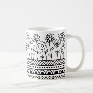 Café Taza con patrón floral minimalista de arte popular