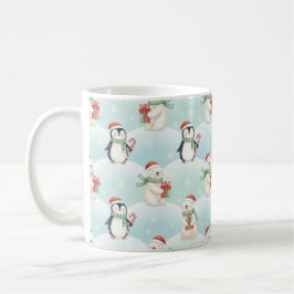 Café Taza con patrón navideño de osos polares y pingüin