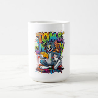 Café Taza con pegatina divertida de Tom y Jerry de dibu