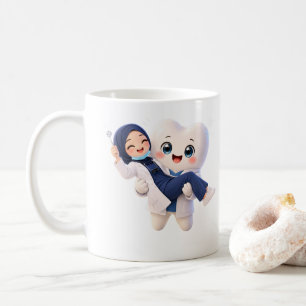 Café Taza con personaje de dentista con hiyab y diente