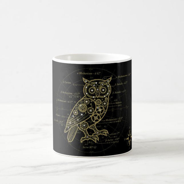 Café Taza con plano de búho steampunk | A mecánica vint (Centro)
