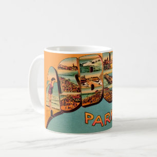 Café Taza con postal antigua de Asbury Park