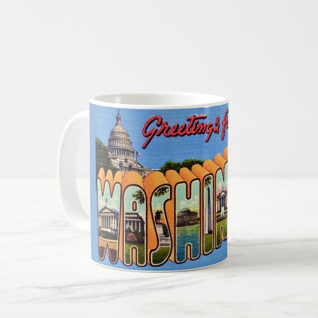 Café Taza con postal antigua de Washington DC (Anverso izquierdo)