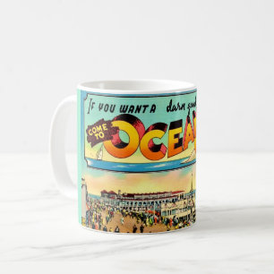 Café Taza con postal de bienvenida retro de Ocean City