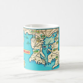 Café Taza con postal de mapa vintage colorido de Maryla