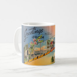 Café Taza con postal retro de Connecticut
