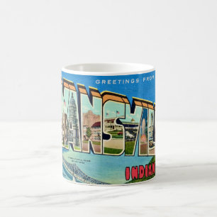 Café Taza con postal retro de Evansville IN