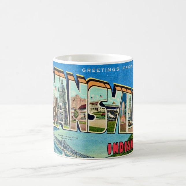Café Taza con postal retro de Evansville IN (Centro)