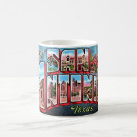 Taza con postal retro de San Antonio Texas