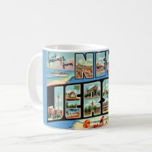Taza con postal vintage de saludo de Nueva Jersey