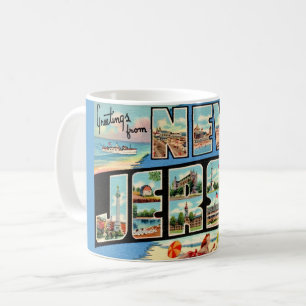 Café Taza con postal vintage de saludo de Nueva Jersey