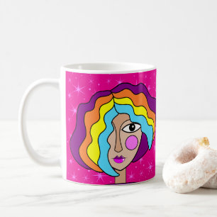 Café Taza con rostro de arte abstracto estilizado