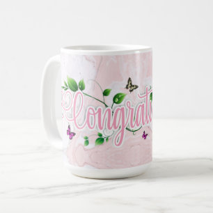 Café Taza con texto de Felicitaciones Floral Rosa
