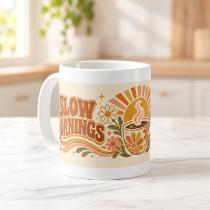 Café Taza con tipografía retro de mañanas lentas y buen