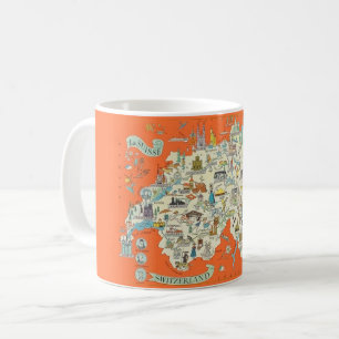 Café Taza con un mapa ilustrado y alegre de Suiza