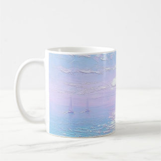 Café Taza con una impresión de paisaje marino
