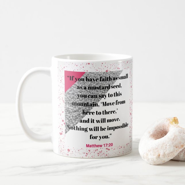 Café Taza con versículo bíblico de fe como una semilla  (Con donut)