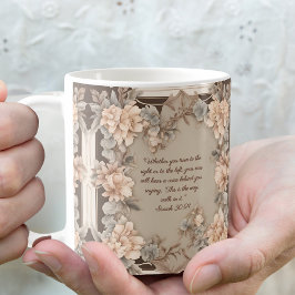 Café Taza con versículo bíblico de marco floral melocot