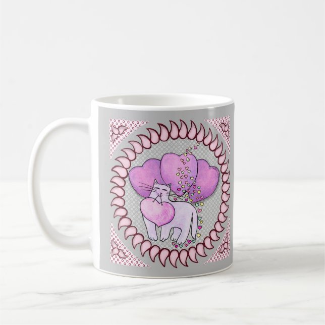 Café Taza Corazón de Amor de Gato (Izquierda)