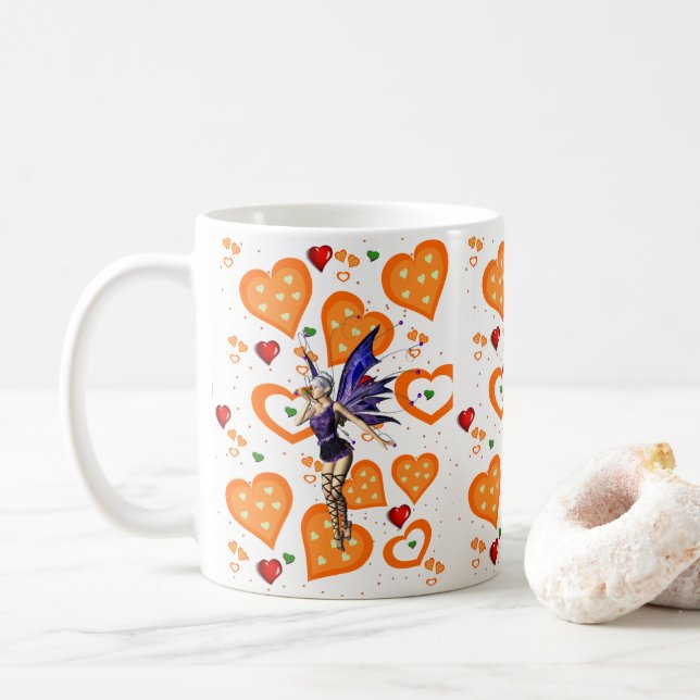 Café Taza Corazones de Hada Naranja (Con donut)