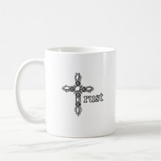 Café Taza cristiana con cruz ornamentada de confianza