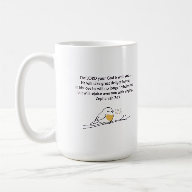 Café Taza cristiana de Sofonías 3:17 | Regalo de fe (Izquierda)
